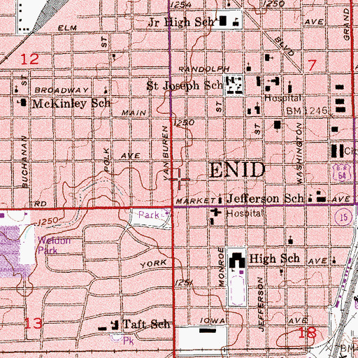 Topographic Map of Enid District United Methodist Church, OK