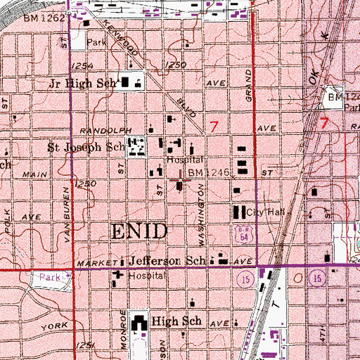 Topographic Map of First Baptist Church, OK