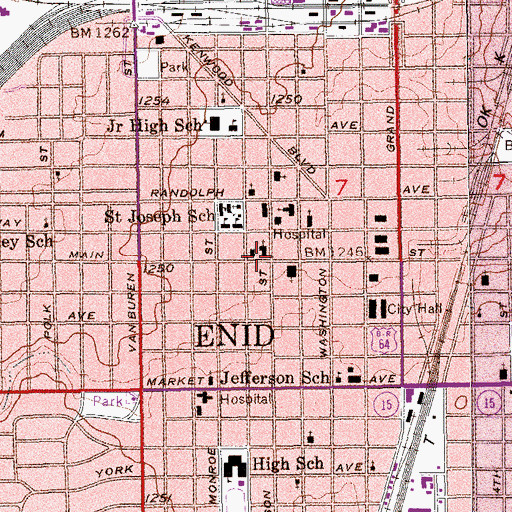 Topographic Map of First Presbyterian Church, OK