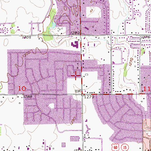 Topographic Map of Oakwood Christian Church, OK
