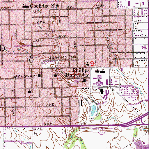 Topographic Map of University Place Christian Church, OK
