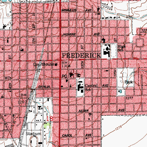 Topographic Map of First United Methodist Church, OK