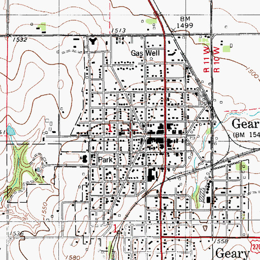 Topographic Map of First Baptist Church, OK