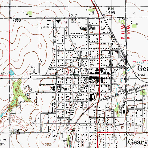 Topographic Map of First United Methodist Church, OK