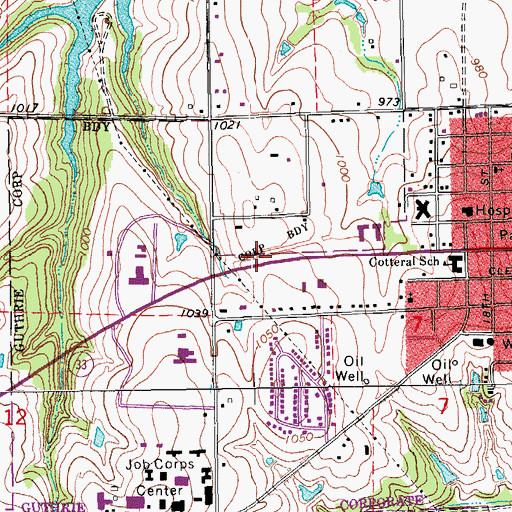 Topographic Map of Assembly of God Church, OK