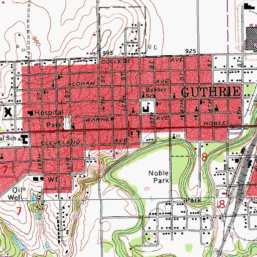 Topographic Map of Noble Avenue Baptist Church, OK