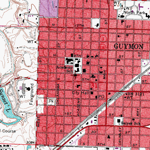 Topographic Map of First Baptist Church, OK