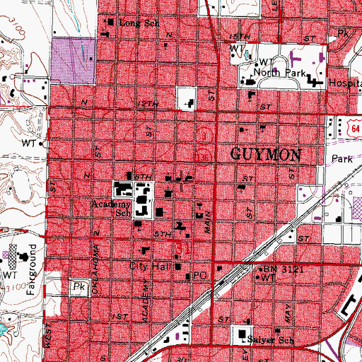 Topographic Map of First Christian Church, OK