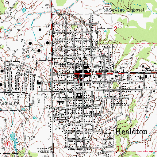 Topographic Map of First Baptist Church-Healdton, OK