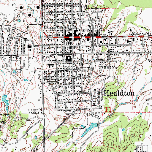 Topographic Map of Healdton Assembly of God Church, OK