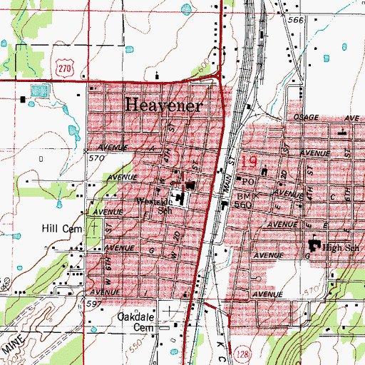 Topographic Map of First Baptist Church, OK