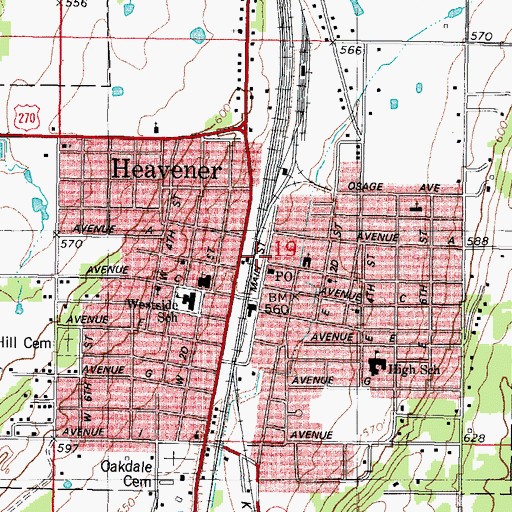 Topographic Map of First United Methodist Church, OK
