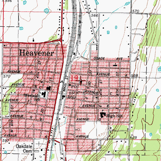 Topographic Map of Heavener Church of Nazarene, OK