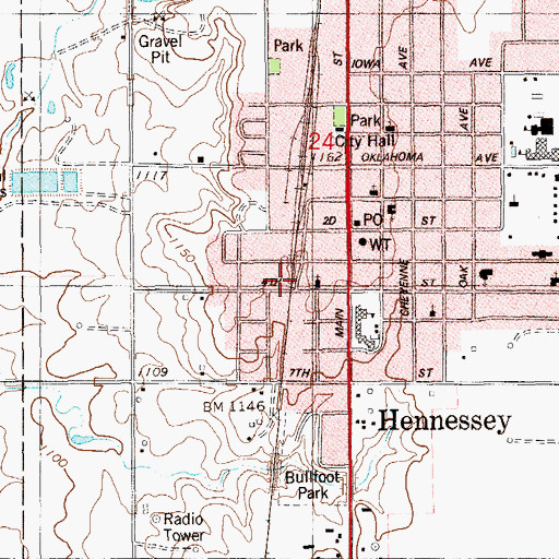 Topographic Map of Assembly of God Church, OK
