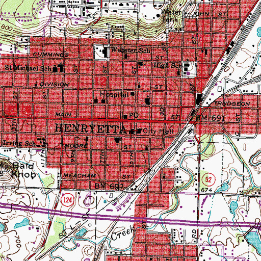 Topographic Map of Church of Christ, OK