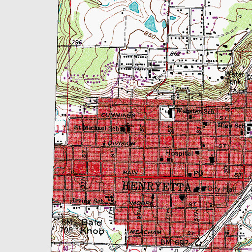 Topographic Map of Saint Michaels Catholic Church, OK