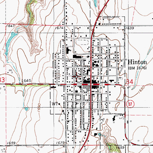 Topographic Map of First Baptist Church, OK