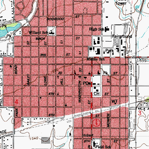 Topographic Map of First United Methodist Church, OK