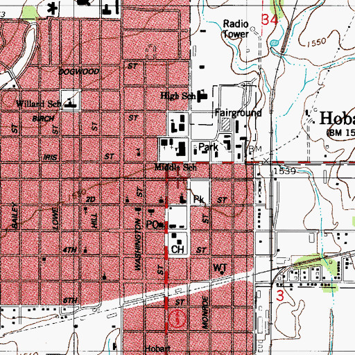 Topographic Map of First Baptist Church, OK