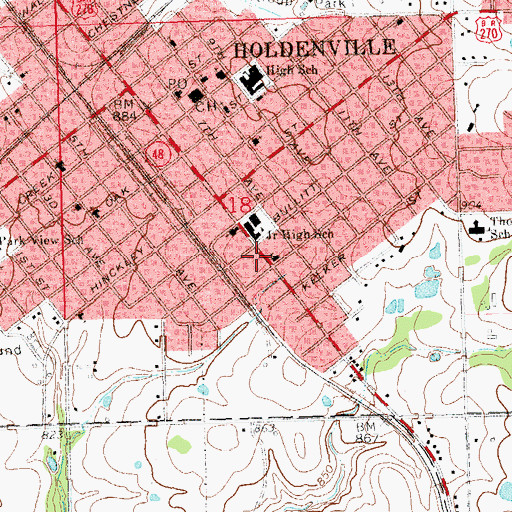 Topographic Map of First Church of God, OK