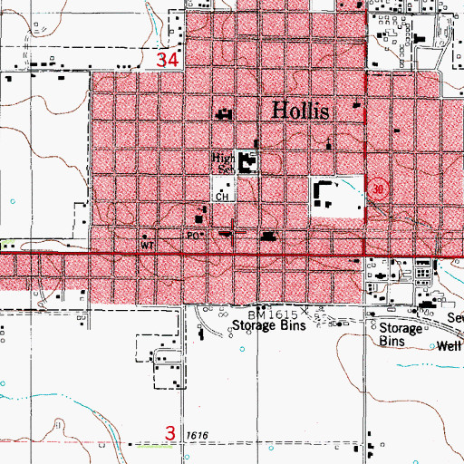 Topographic Map of First Baptist Church, OK