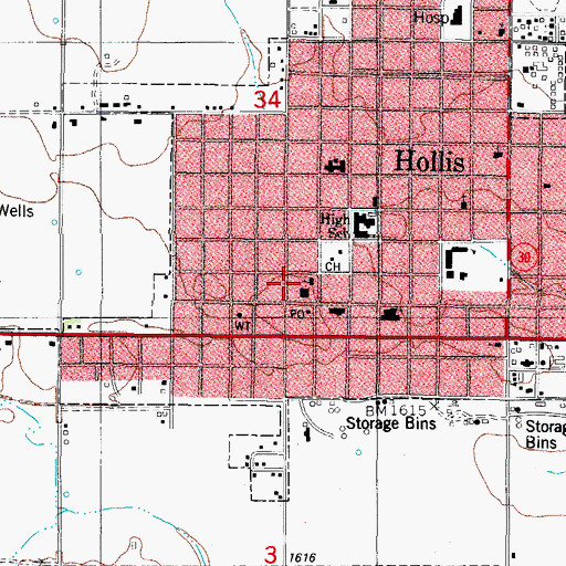 Topographic Map of First United Methodist Church, OK