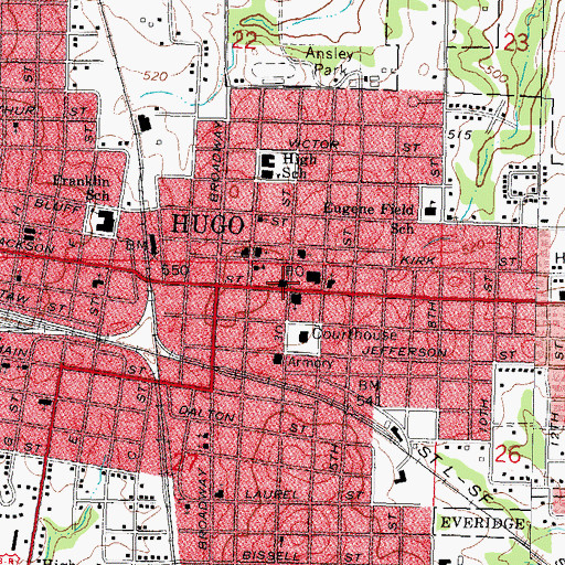 Topographic Map of First Baptist Church, OK