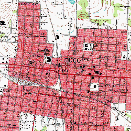 Topographic Map of First United Methodist Church, OK