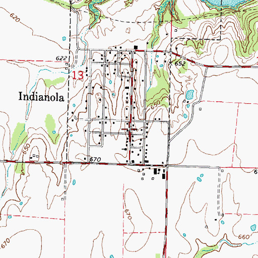 Topographic Map of Indianola First Baptist Church, OK
