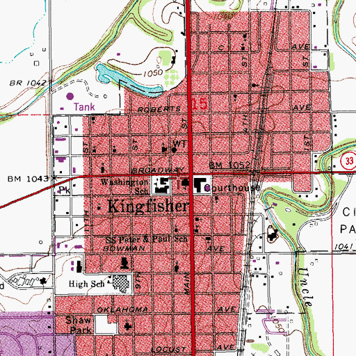 Topographic Map of First United Methodist Church, OK
