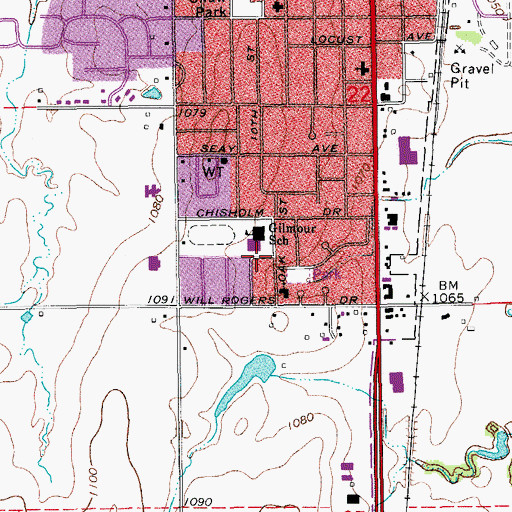 Topographic Map of Oak Street Baptist Church, OK