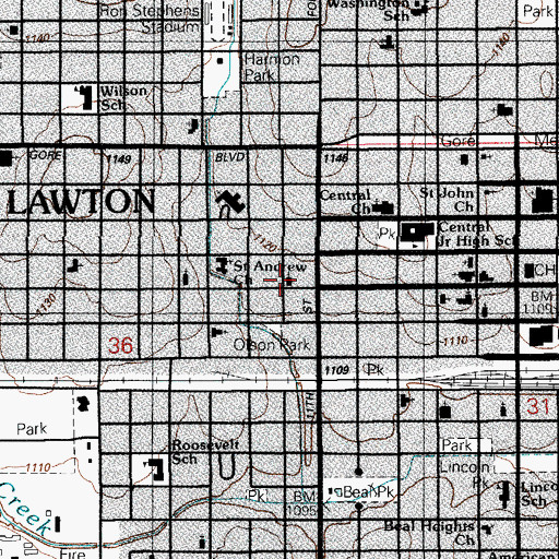 Topographic Map of Bethel Assembly of God Church, OK