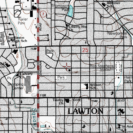 Topographic Map of Bethel Baptist Church, OK