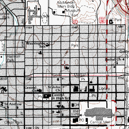 Topographic Map of Bethlehem Baptist Church, OK