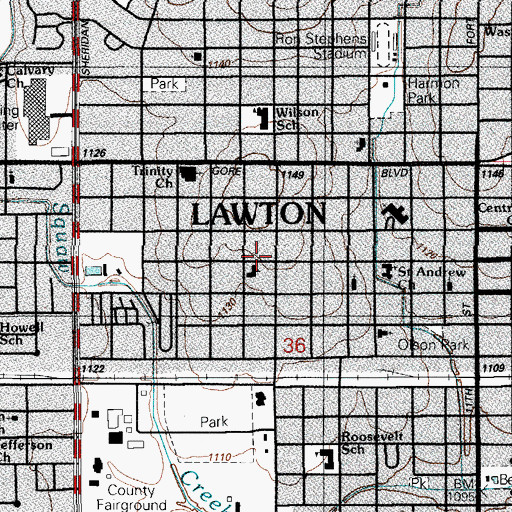 Topographic Map of Bible Baptist Church, OK