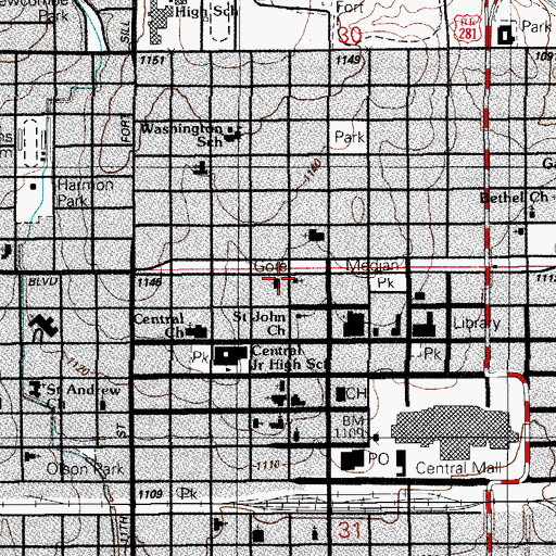 Topographic Map of Blessed Sacrament Catholic Church, OK