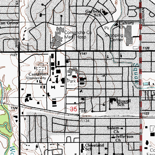 Topographic Map of Cameron Baptist Church, OK