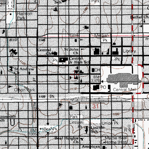 Topographic Map of Centenary United Methodist Church, OK