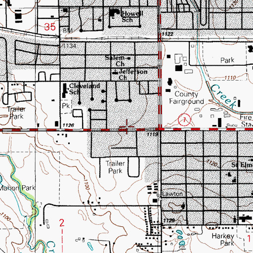 Topographic Map of Christian Center, OK