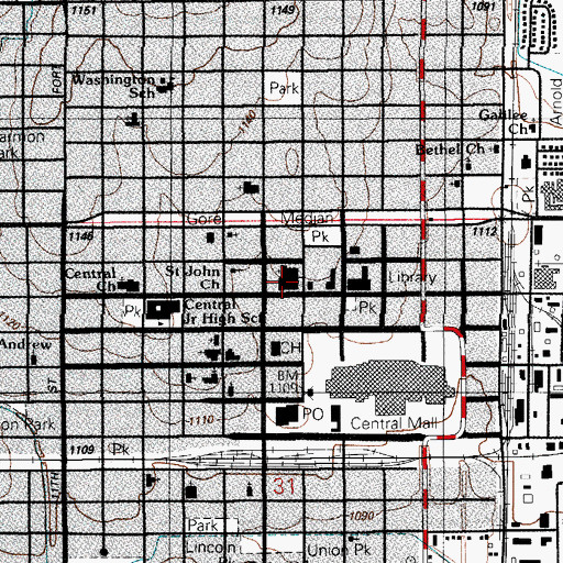 Topographic Map of First Baptist Church, OK