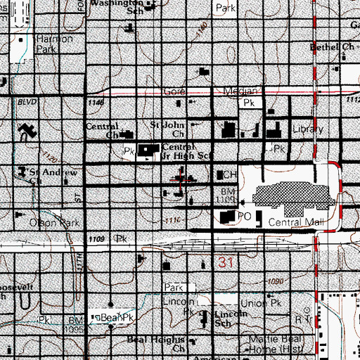 Topographic Map of First Christian Church, OK