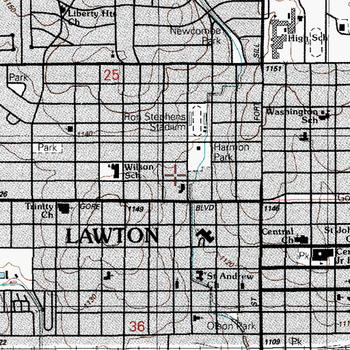 Topographic Map of First Church of the Nazarene, OK
