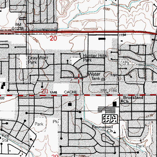 Topographic Map of First World Outreach Church, OK