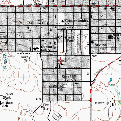 Topographic Map of Friendship Pentecostal Church, OK
