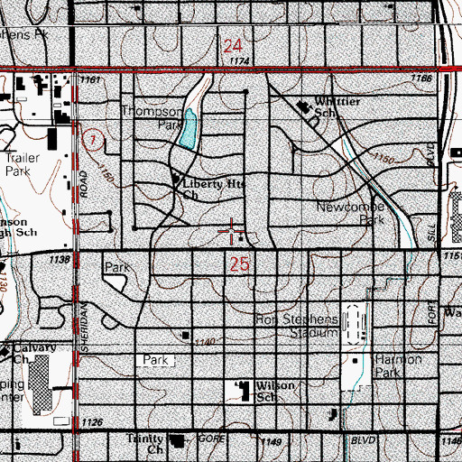 Topographic Map of Liberty Heights Chapel, OK