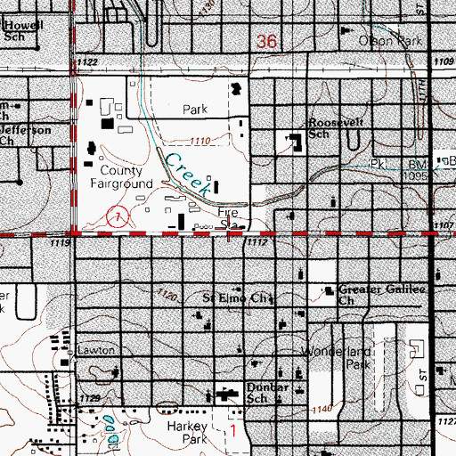 Topographic Map of Outreach Ministries Church, OK