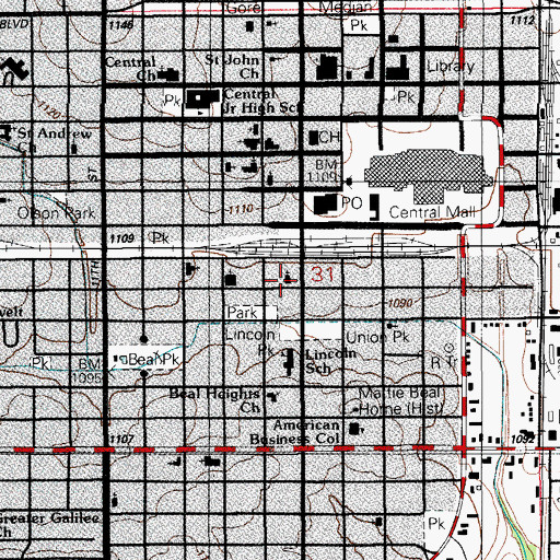 Topographic Map of Pentecostal Church of God, OK