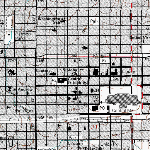 Topographic Map of Unitarian Universalist Church, OK