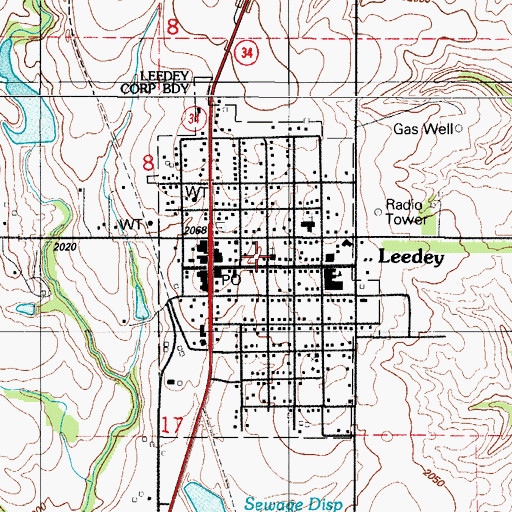Topographic Map of First United Methodist Church, OK