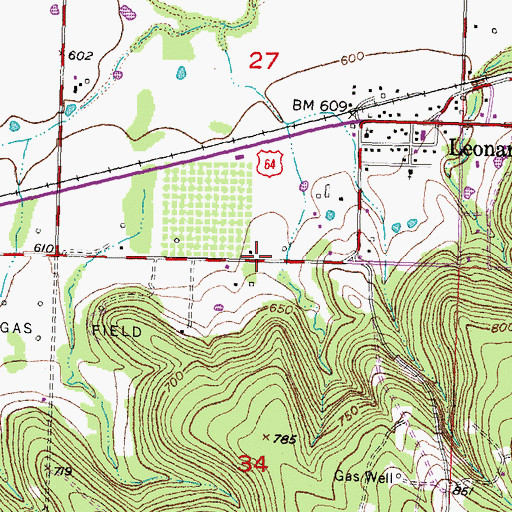 Topographic Map of Leonard Christian Fellowship Church, OK